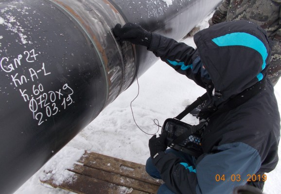 Операционный контроль сварных швов при переустройстве газопровода высокого давления.